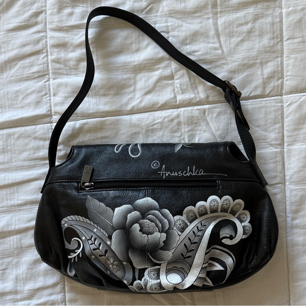 LIKE NEW! Anushka Floral Black and Gray Hand-painted Women's Bag - Picture 2 of 8
